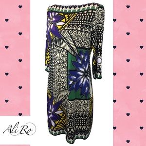 Ali Ro 3/4 Sleeve Mardi Gras Printed Dress